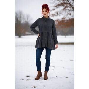 Neon Buddha Womens 2X Green Gray Tiered Zip Jacket Cozy Casual Excellent Comfort